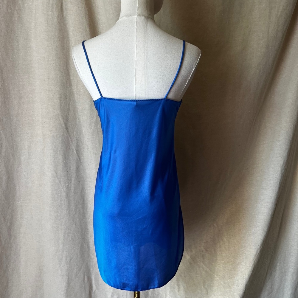 Vintage Royal Blue Lace Nylon Chemise Slip Nightgown Made in USA Small - Picture 3 of 7